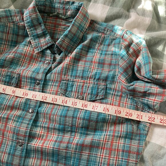 Woolrich Pearl Snap Shirt Womens L Blue Plaid Western Cowgirl Rodeo - Picture 7 of 8